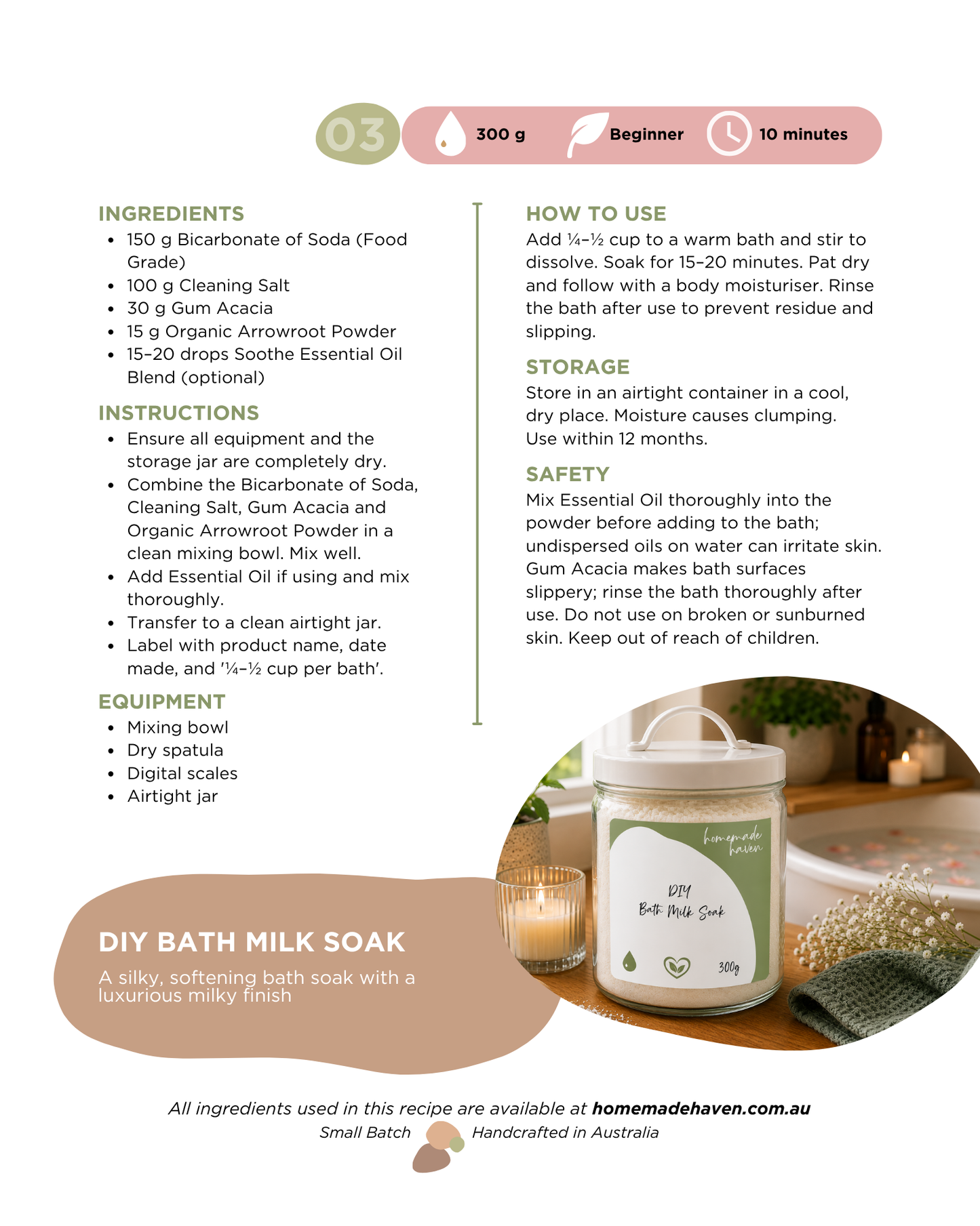 DIY Bath Milk Soak Recipe Card
