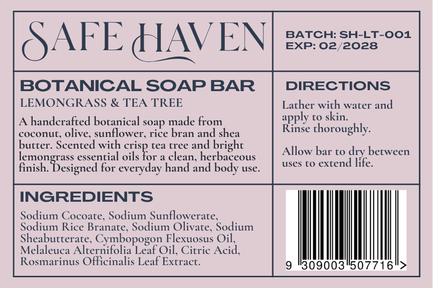 SafeHaven Lemongrass & Tea Tree Soap Bar