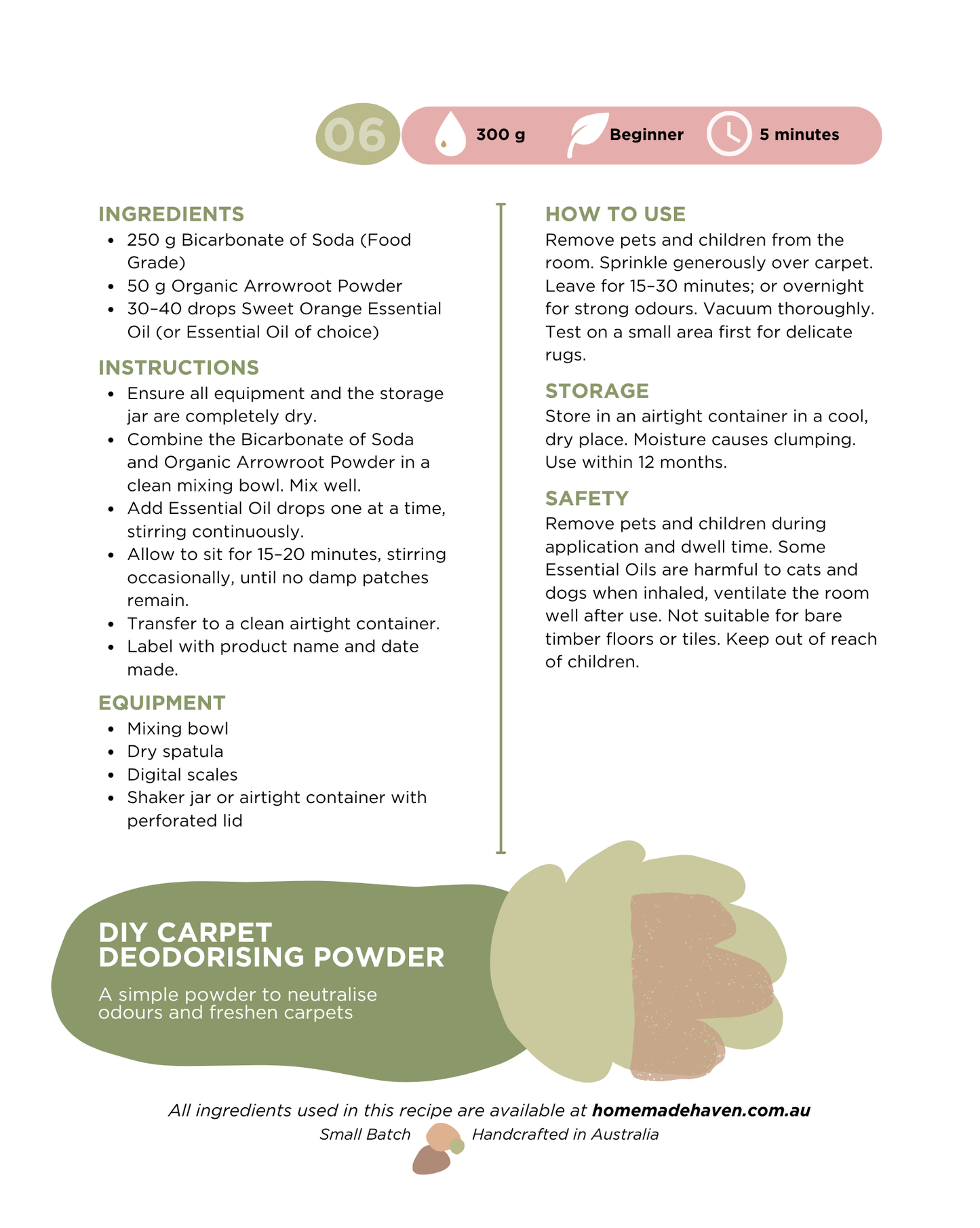 DIY Carpet Deodoriser Powder Recipe Card