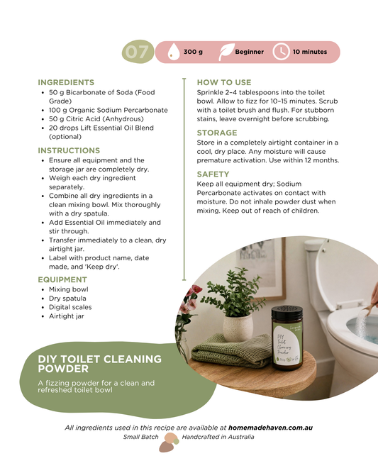 DIY Toilet Cleaner Powder Recipe Card
