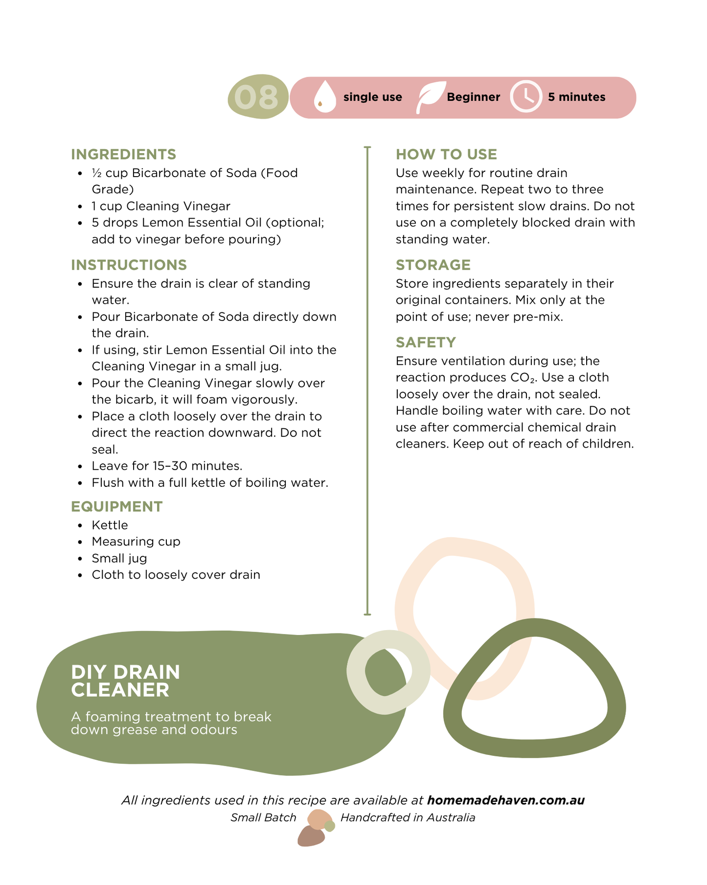 DIY Drain Cleaner Recipe Card