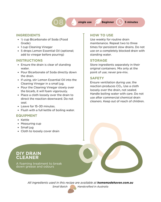 DIY Drain Cleaner Recipe Card