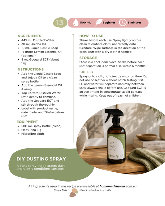 DIY Dusting Spray Recipe Card