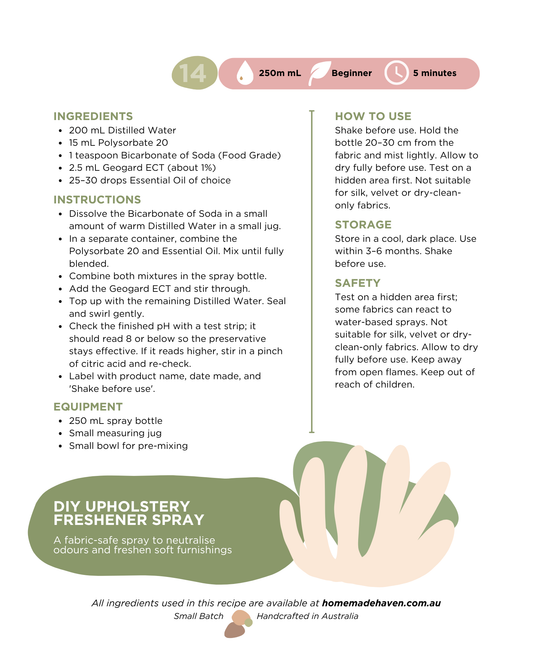 DIY Upholstery Freshener Spray Recipe Card