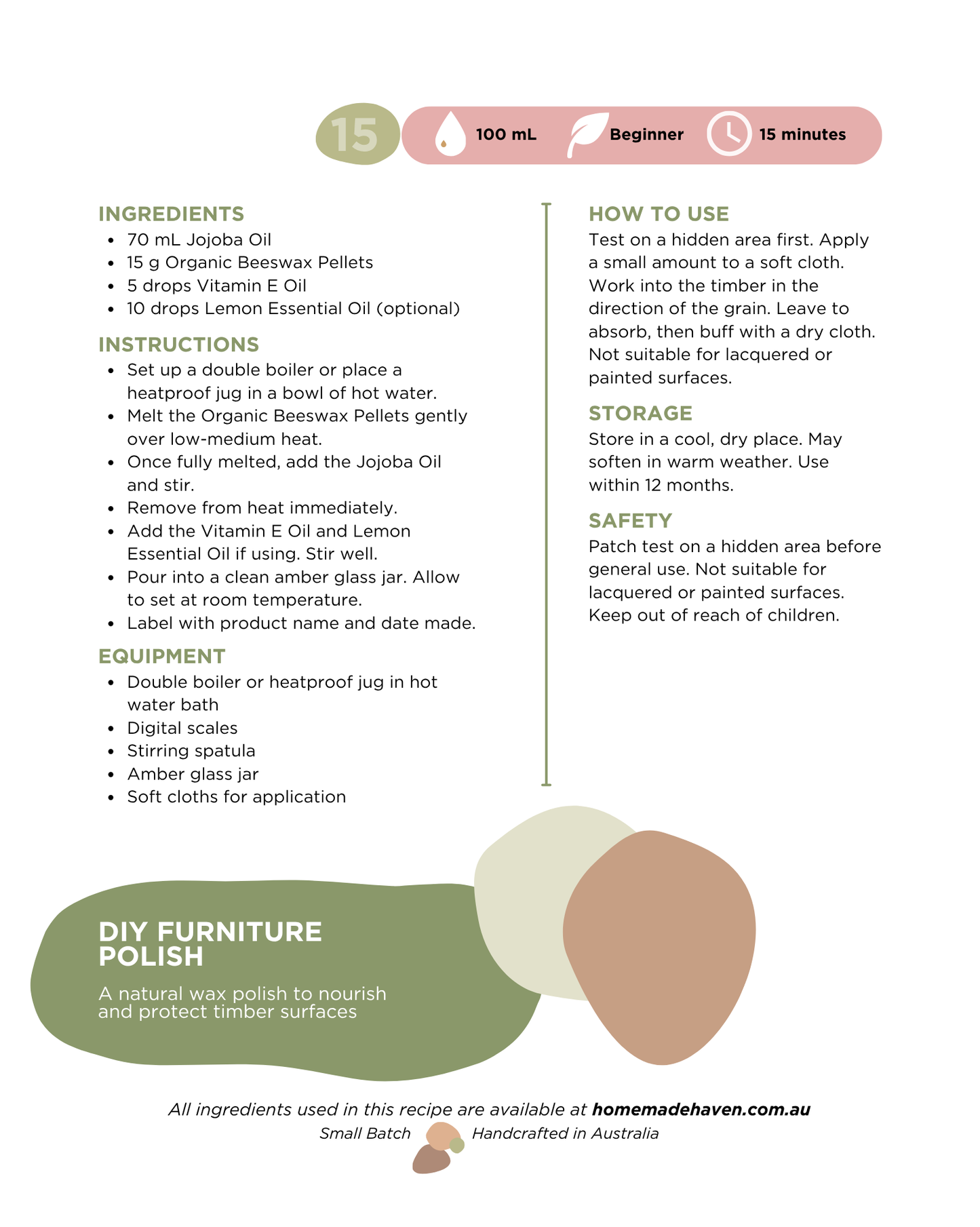 DIY Furniture Polish Recipe Card