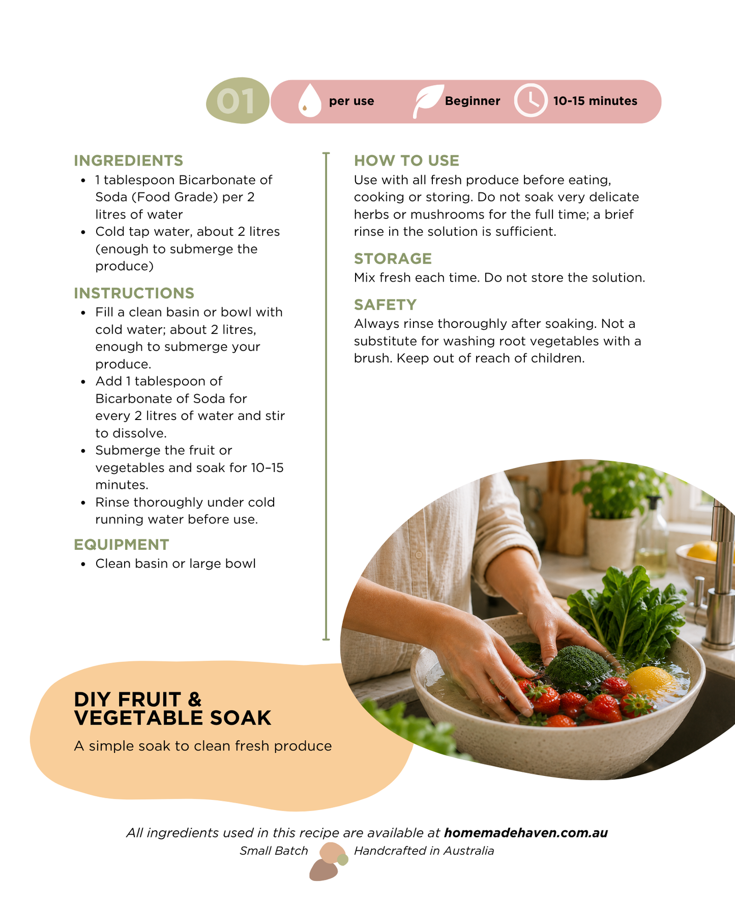 DIY Fruit and Vegetable Soak Recipe Card