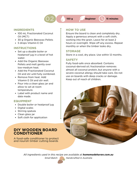 DIY Wooden Board Conditioner Recipe Card