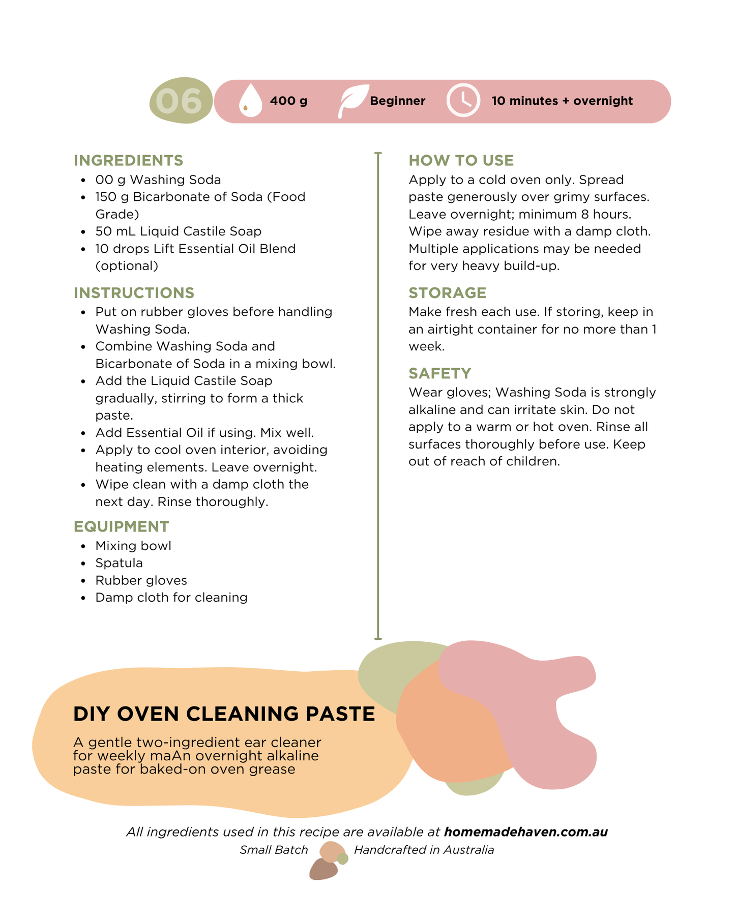 DIY Oven Cleaning Paste Recipe Card