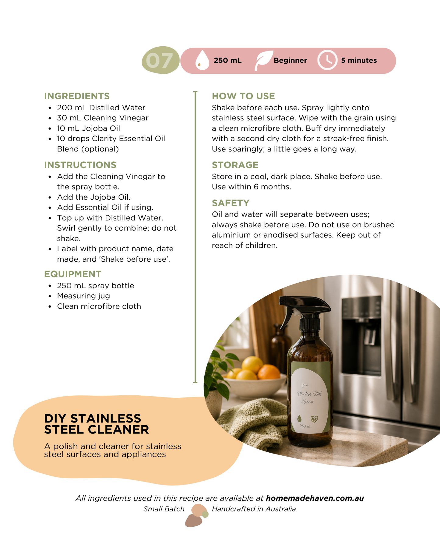 DIY Stainless Steel Cleaner Recipe Card