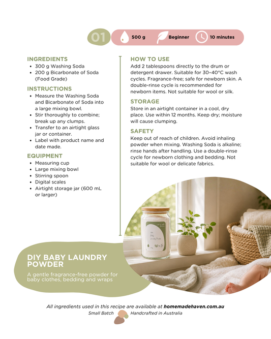 DIY Baby Laundry Powder Recipe Card