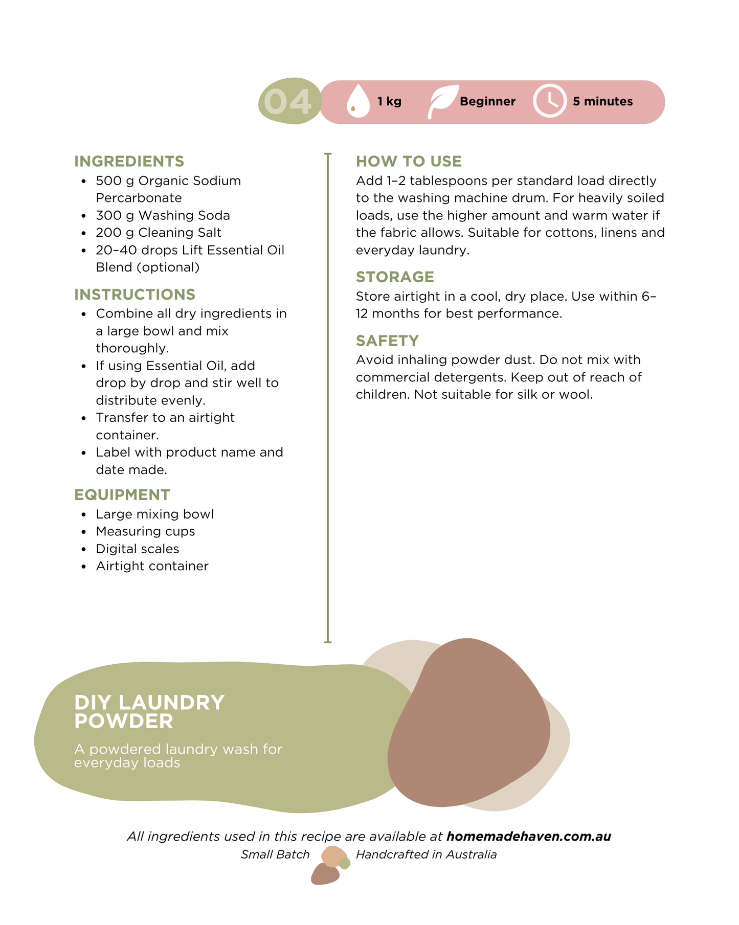 DIY Laundry Powder Recipe Card