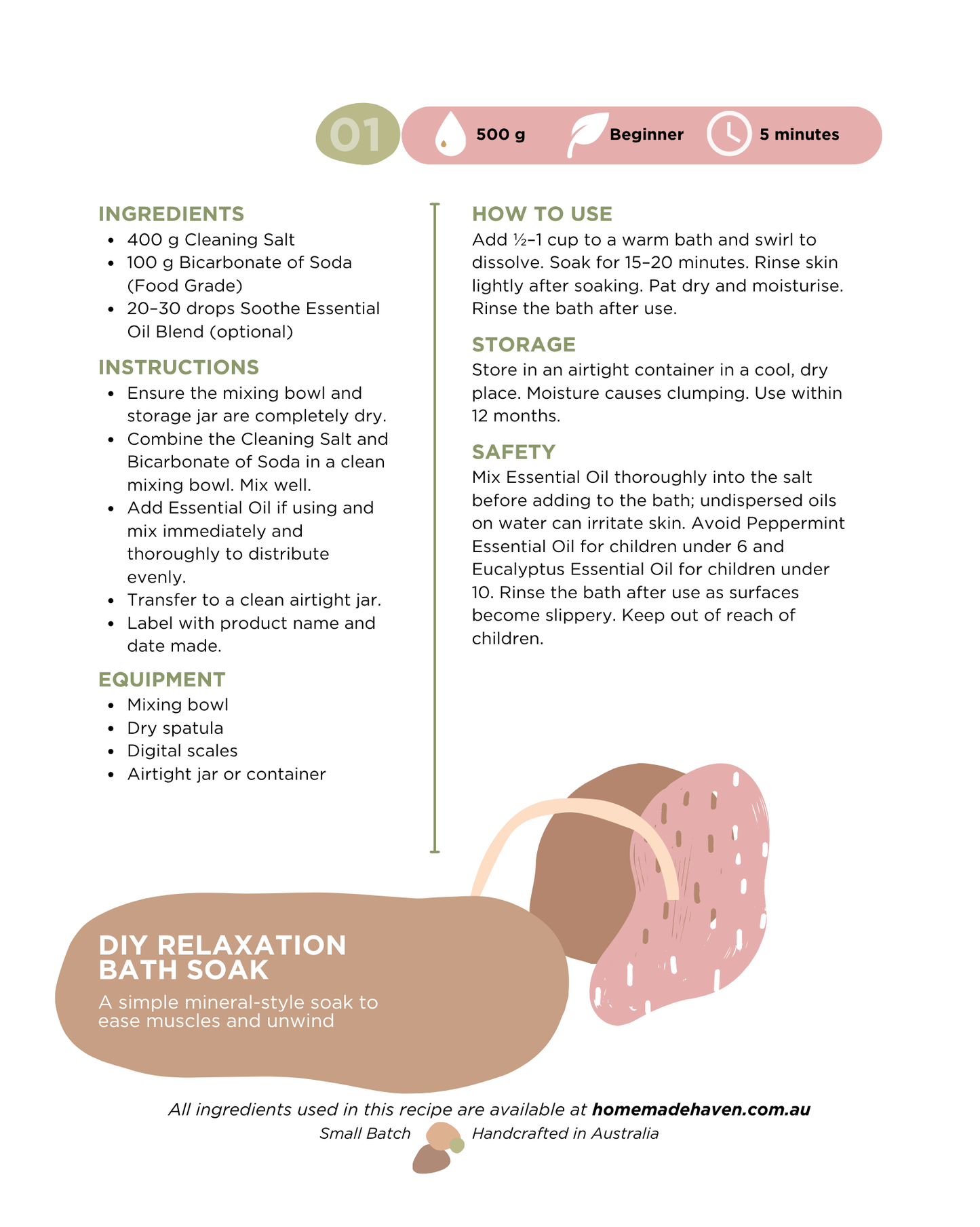 DIY Relaxation Bath soak Recipe Card