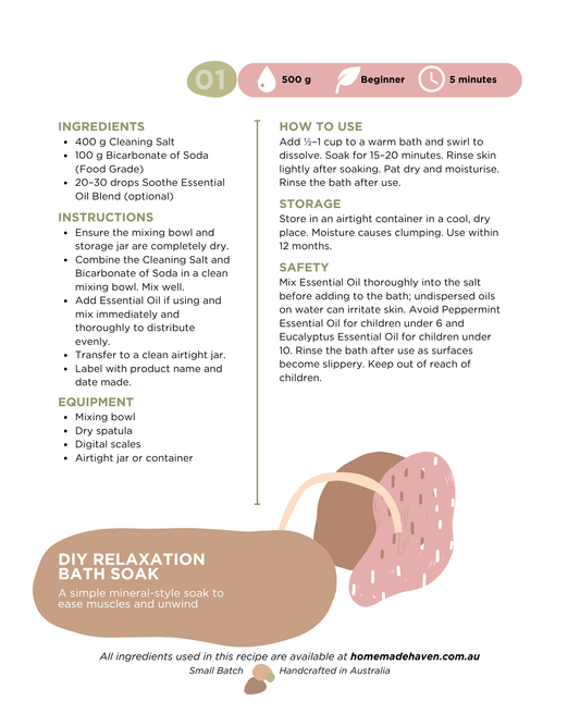 DIY Relaxation Bath soak Recipe Card