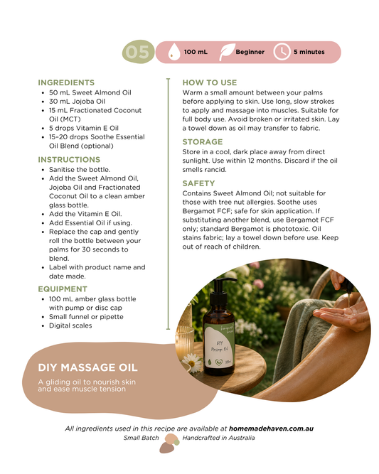 DIY Massage Oil Recipe Card