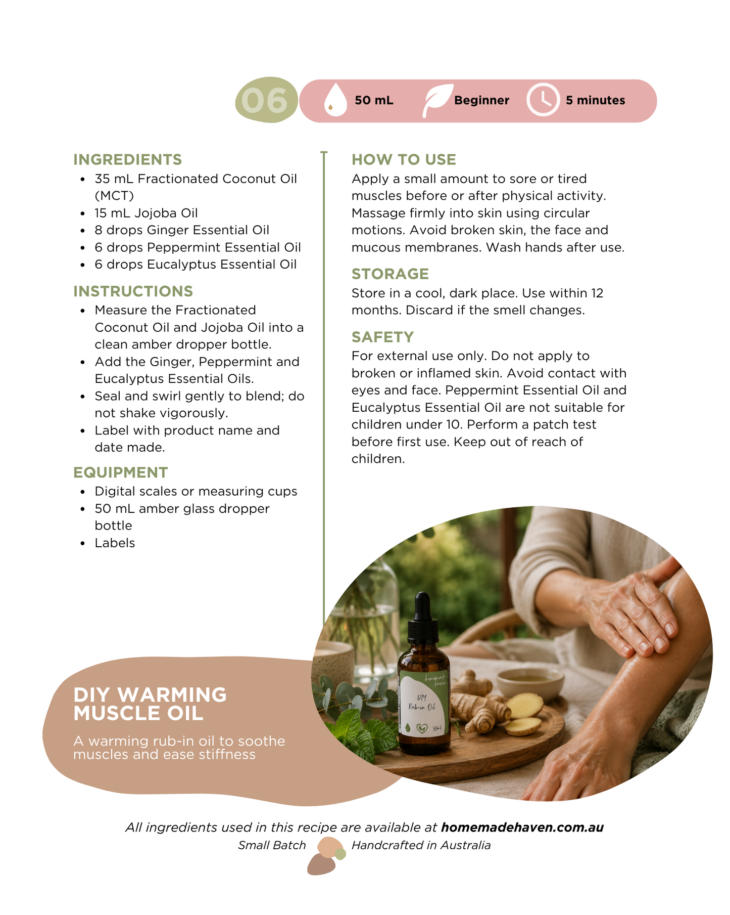 DIY Warming Muscle Oil Recipe Card