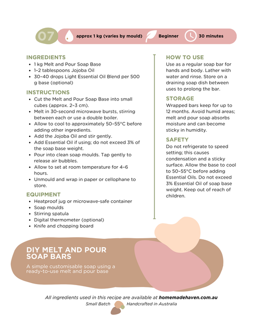 DIY Melt and Pour Soap Bars Recipe Card