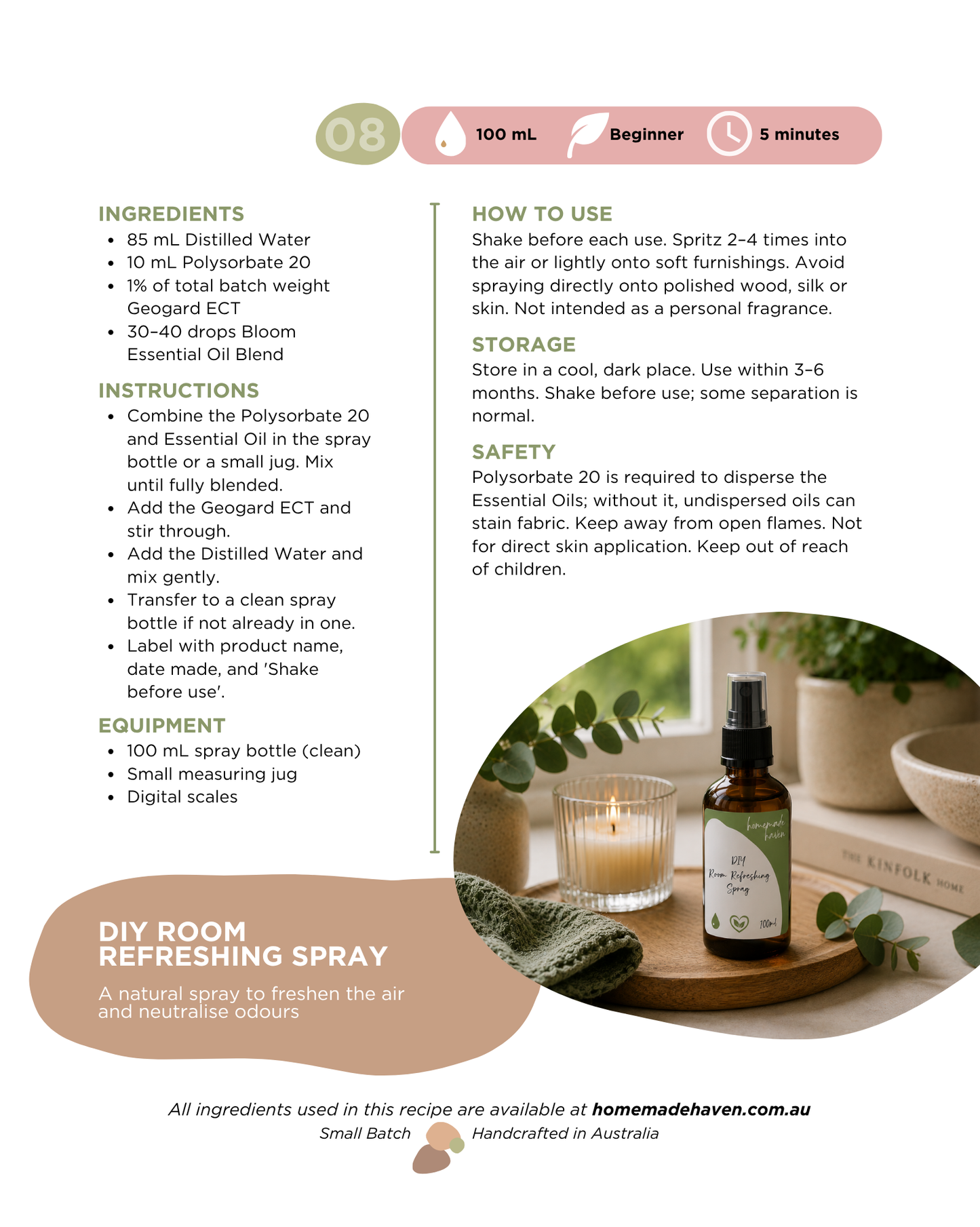 DIY Room Refreshing Spray Recipe Card