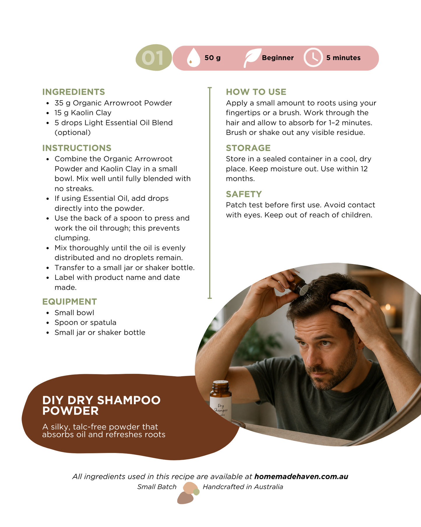 DIY Dry Shampoo Powder Recipe Card