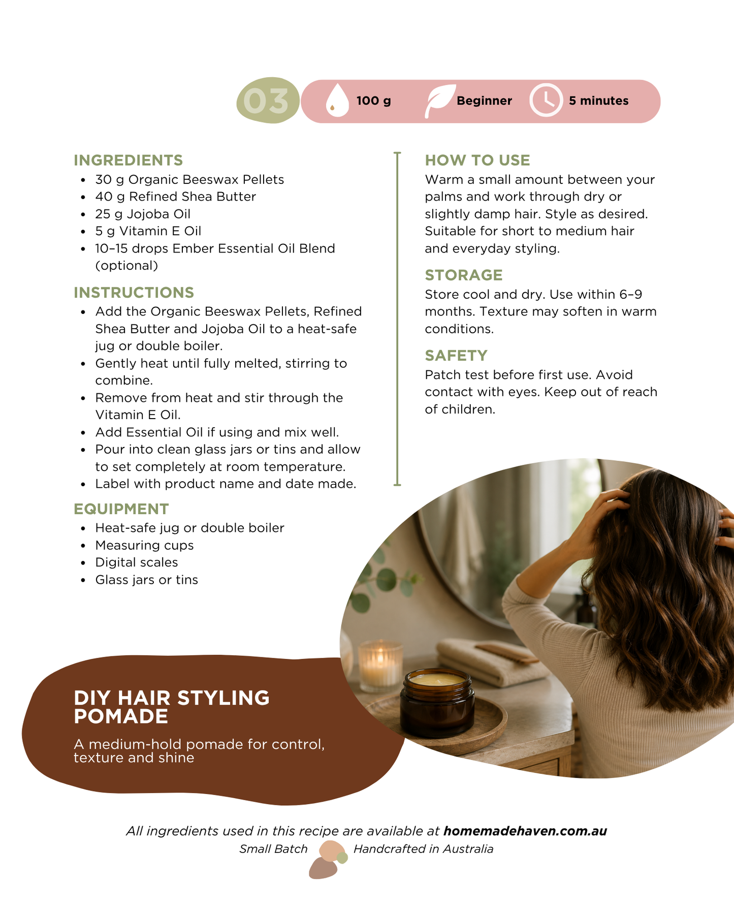 DIY Hair Styling Pomade Recipe Card