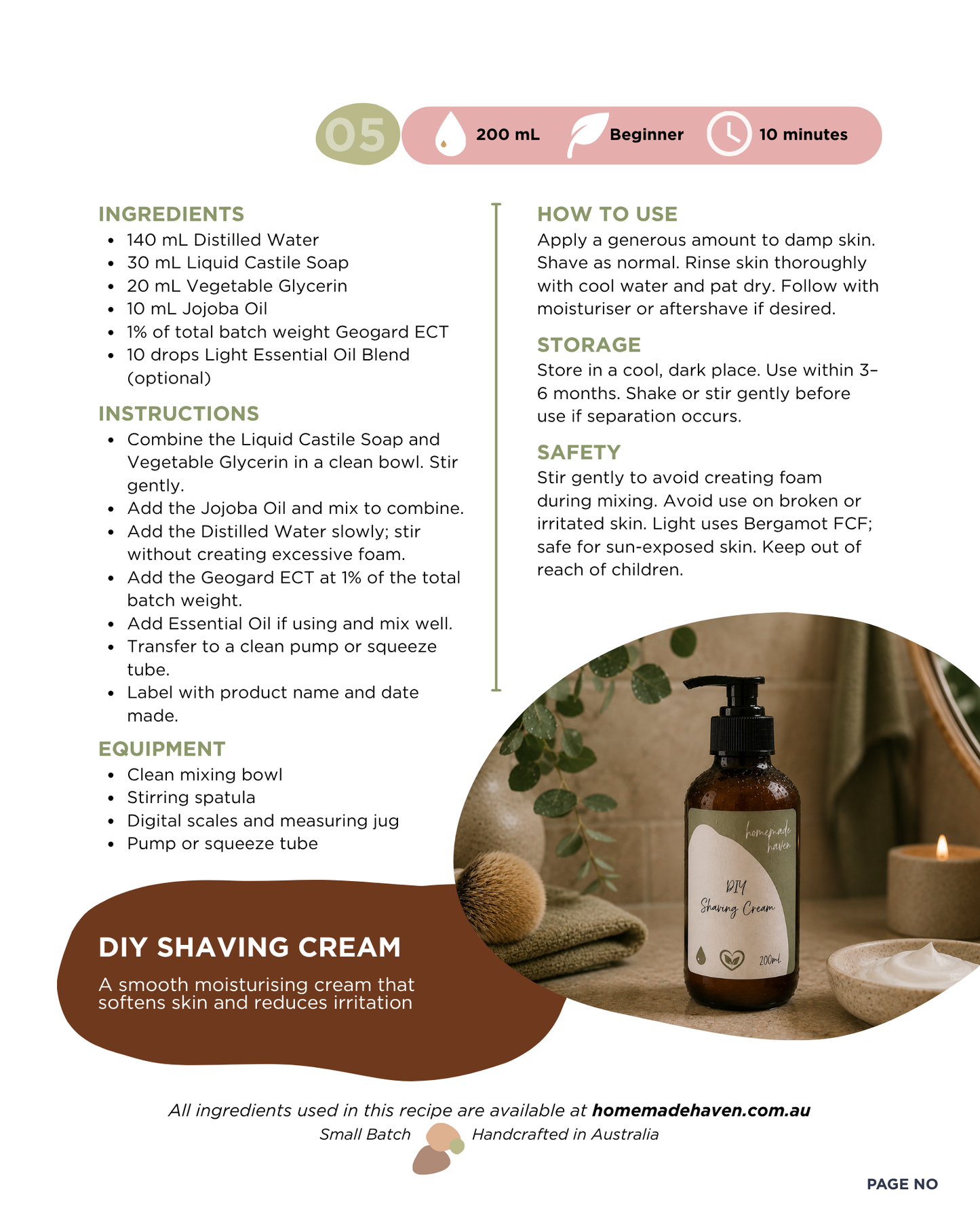 DIY Shaving Cream Recipe Card
