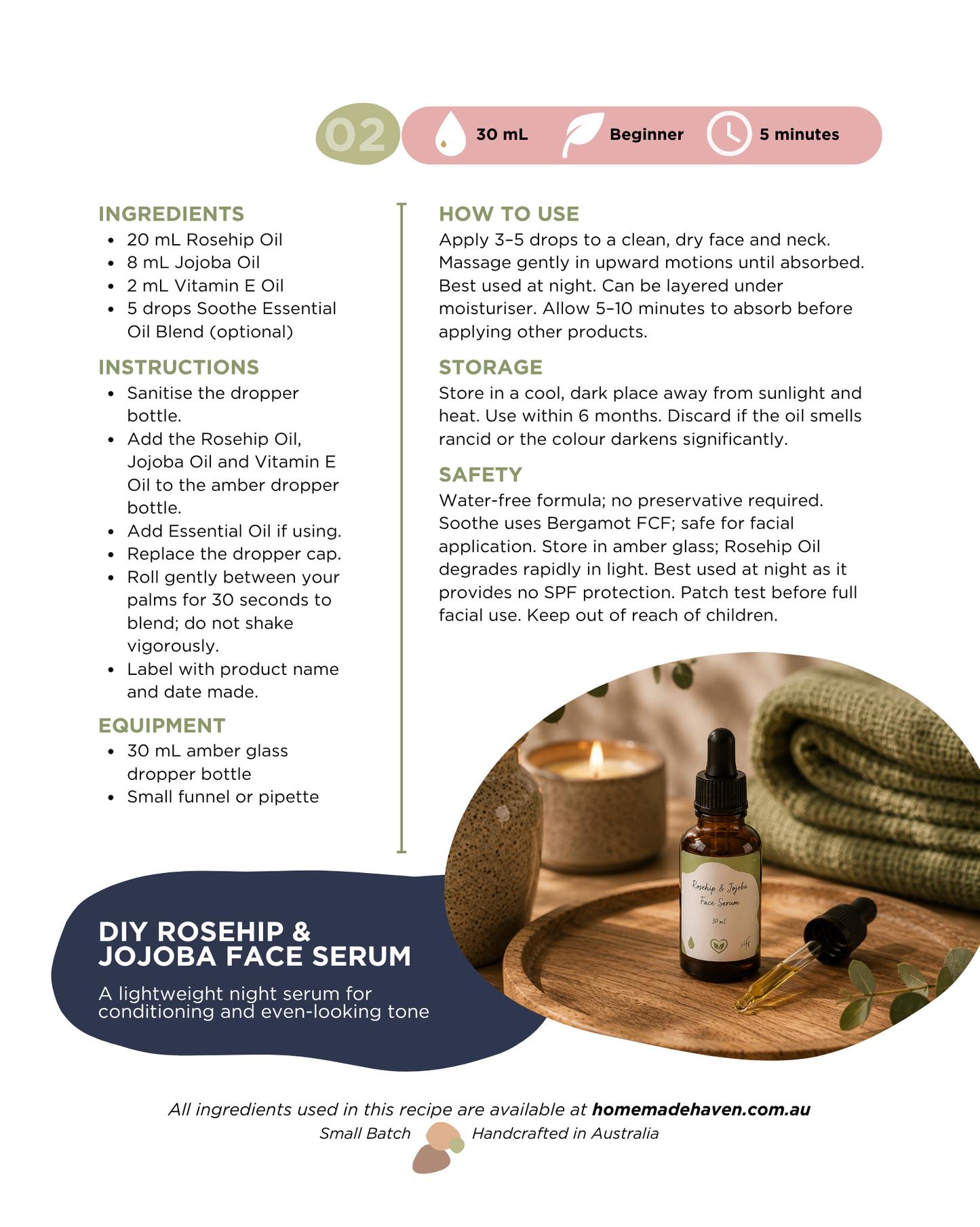 DIY Rosehip and Jojoba Face Serum Recipe Card