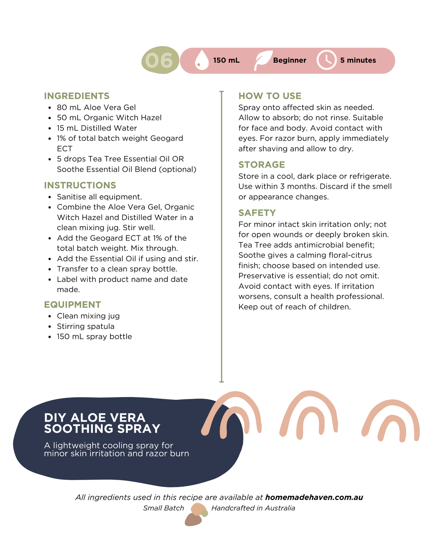 DIY Aloe Vera Soothing Spray Recipe Card