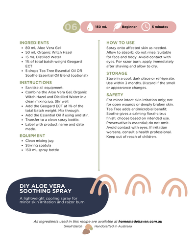 DIY Aloe Vera Soothing Spray Recipe Card