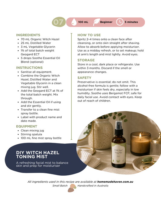 DIY Witch Hazel Toning Mist Recipe Card