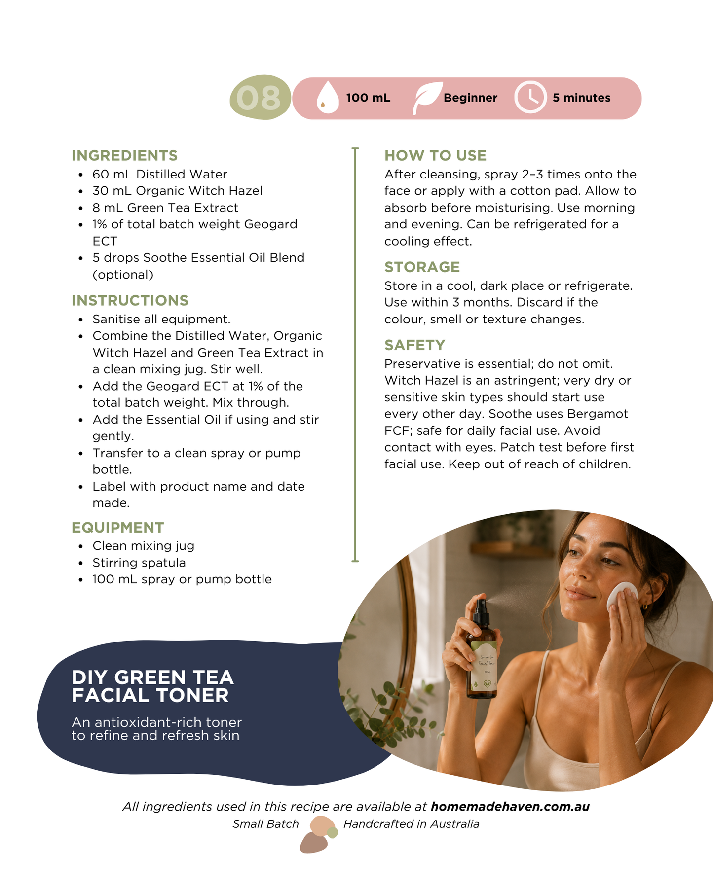 DIY Green Tea Facial Toner Recipe Card