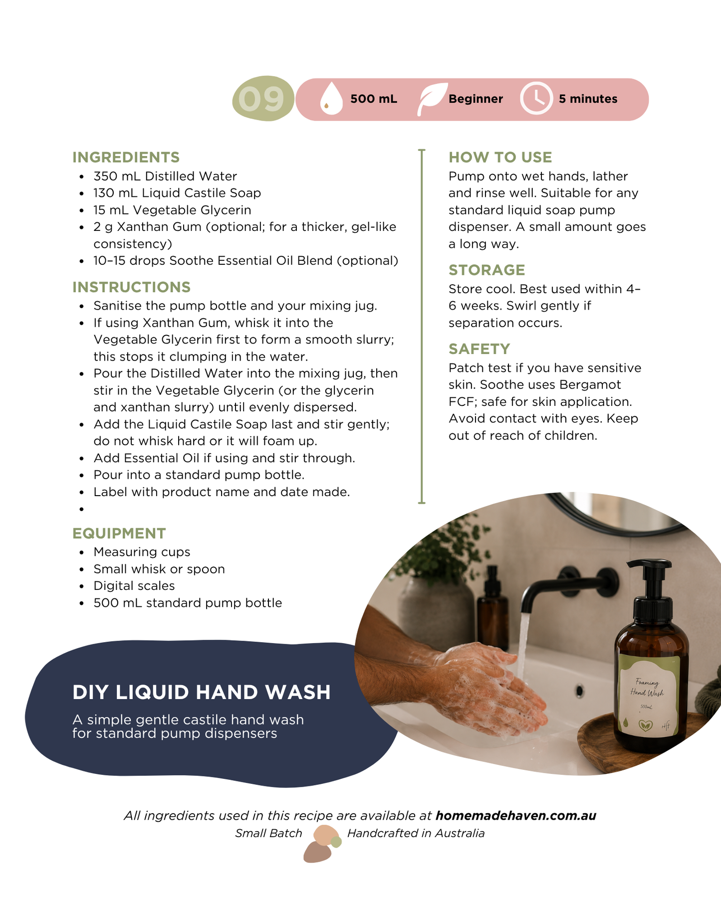 DIY Liquid Hand Wash Recipe Card