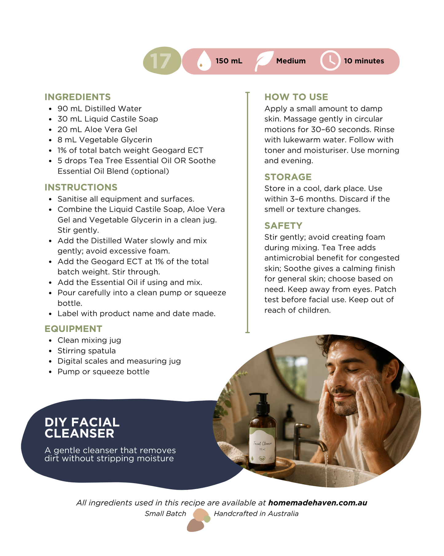 DIY Facial Cleanser Recipe Card