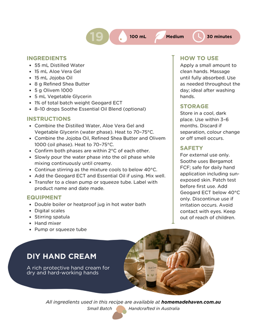 DIY Hand Cream Recipe Card