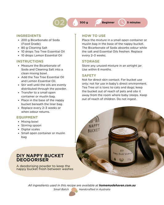 DIY Nappy Bucket Deodoriser Recipe Card