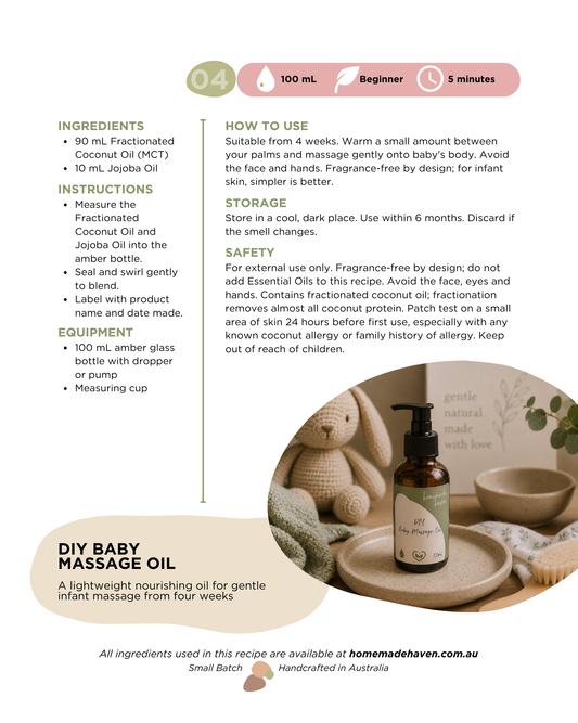 DIY Baby Massage Oil Recipe Card