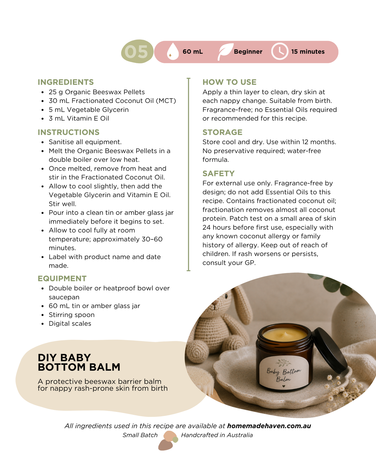 DIY Baby Bottom Balm Recipe Card