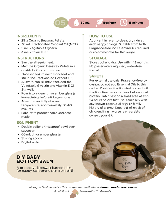 DIY Baby Bottom Balm Recipe Card