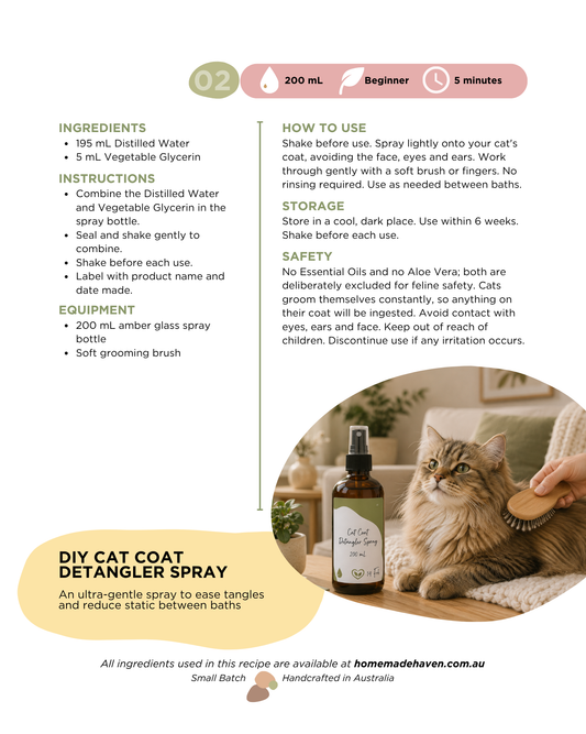 DIY Cat Coat Detangler Spray Recipe Card