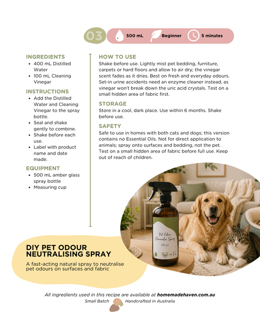 DIY Pet Odour Eliminator Spray Recipe Card