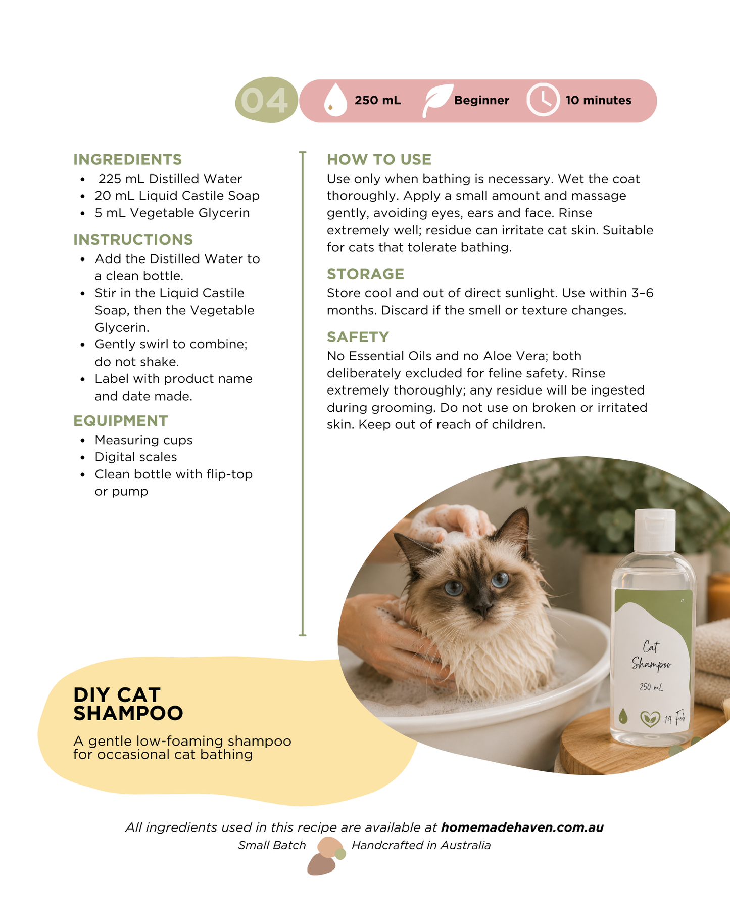 DIY Cat Shampoo Recipe Card