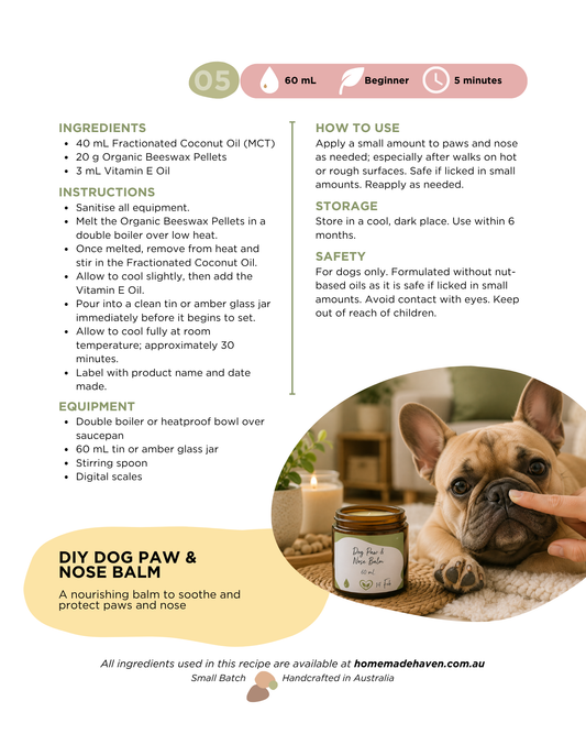 DIY Dog Paw & Nose Balm Recipe Card