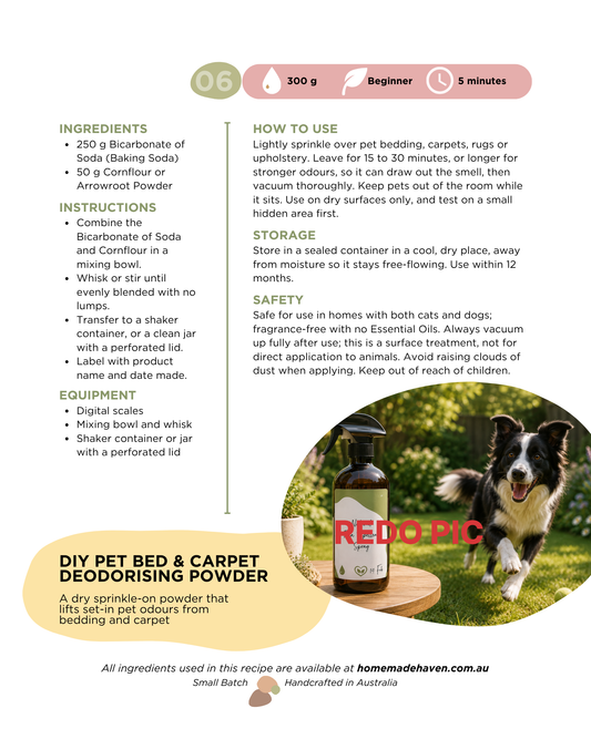 DIY Pet Bed and Carpet Deodorising Powder Recipe Card