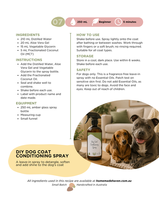 DIY Dog Coat Conditioning Spray Recipe Card