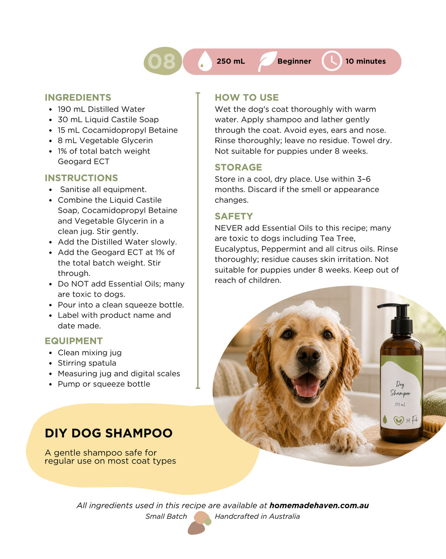 DIY Dog Shampoo Recipe Card