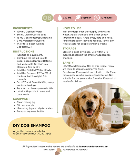 DIY Dog Shampoo Recipe Card
