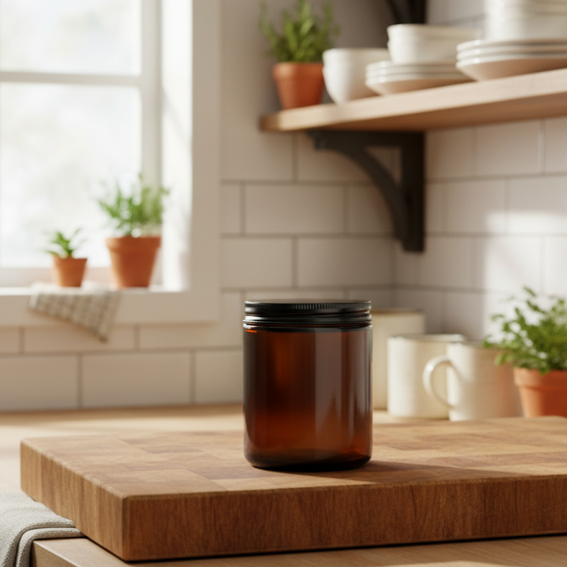 Homemade Haven Empty Amber Glass Jar – 250 mL