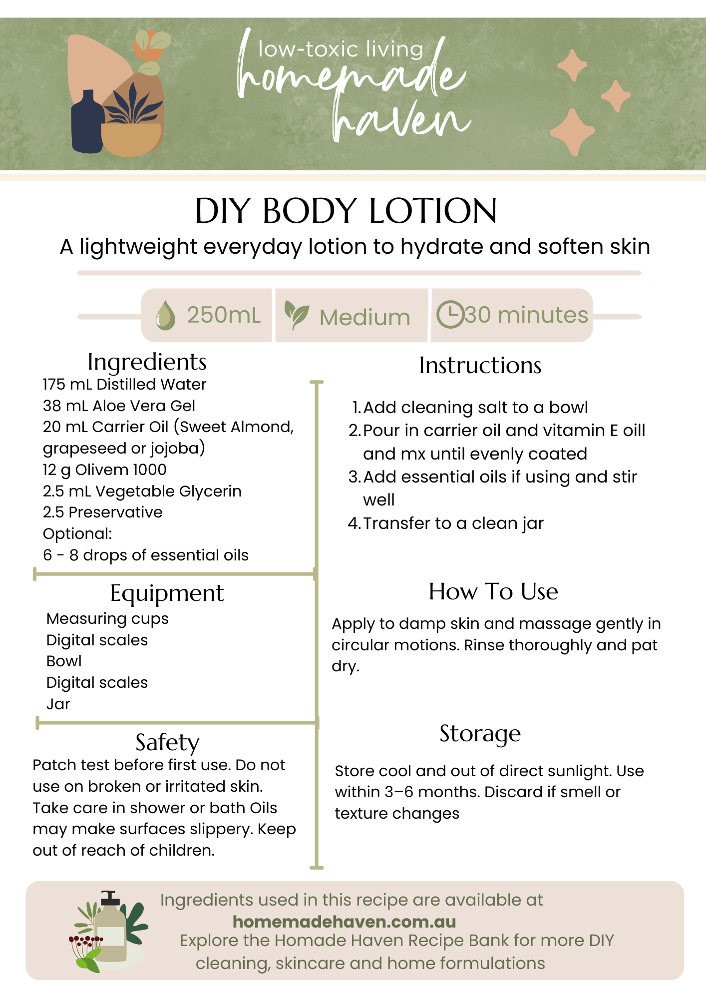 DIY Body Lotion Recipe Card