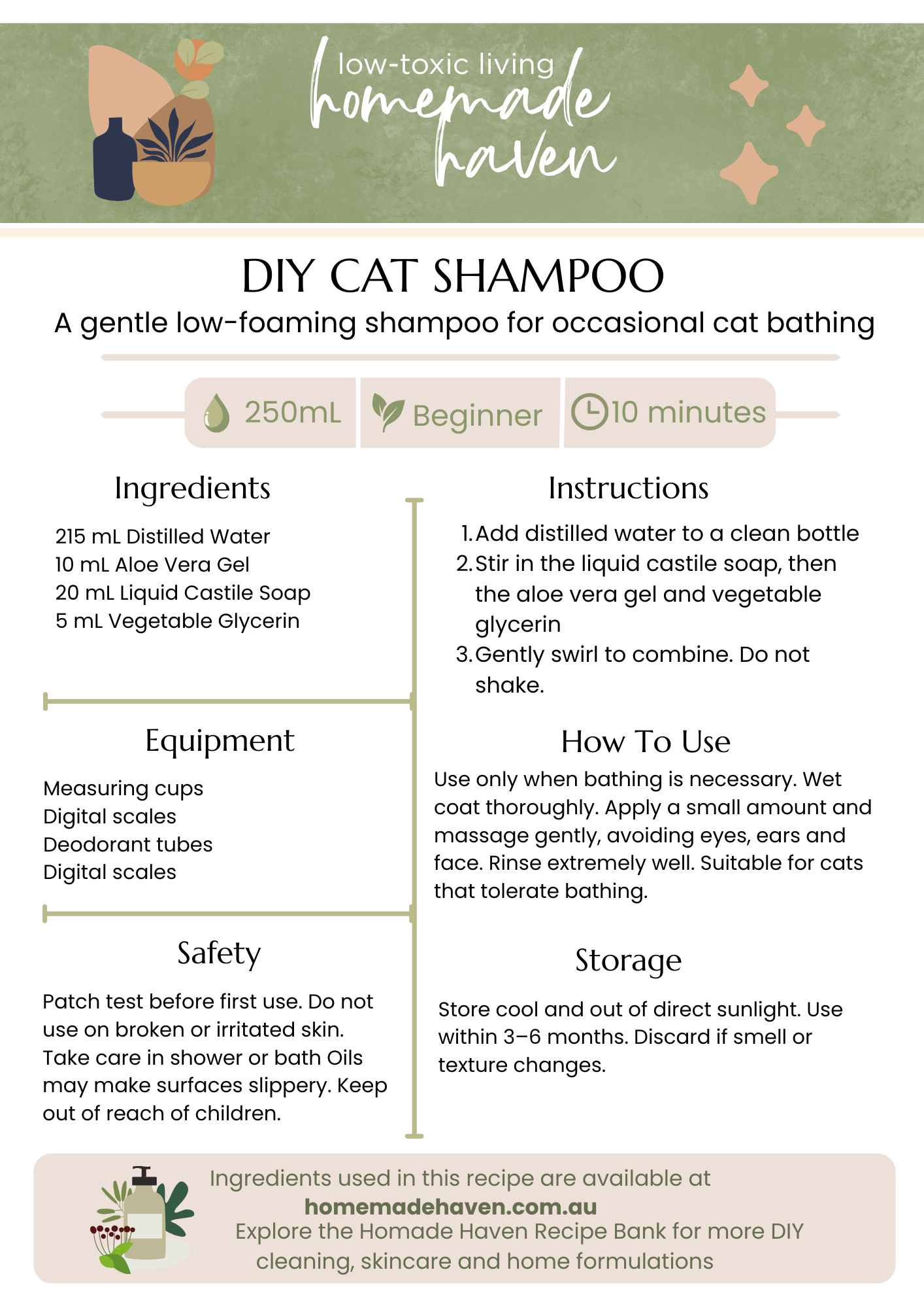 DIY Cat Shampoo Recipe Card
