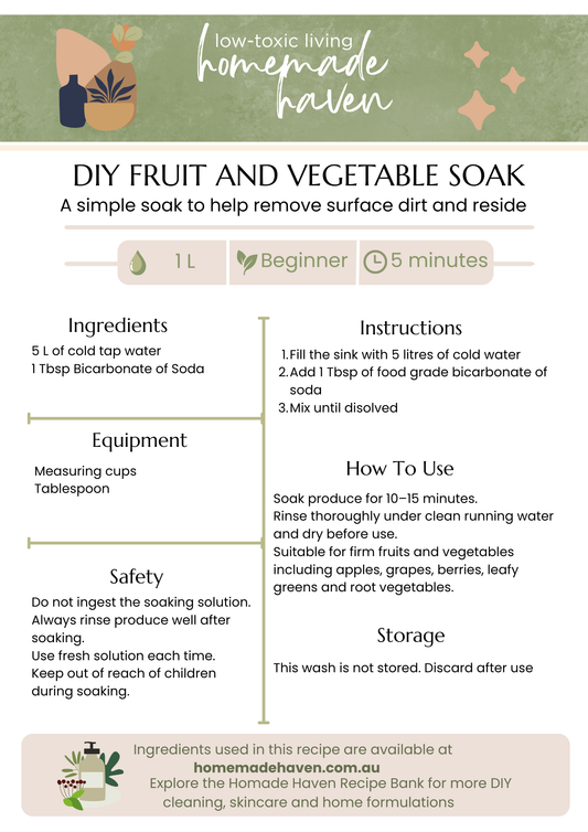 DIY Fruit and Vegetable Soak Recipe Card