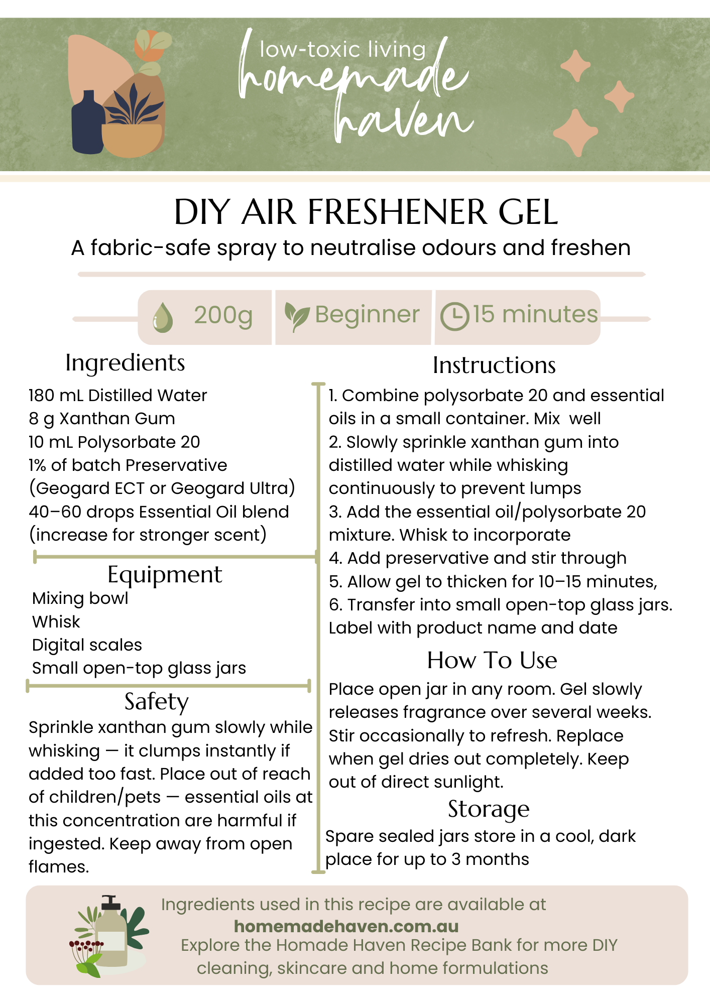 DIY Air Freshener Gel Recipe Card