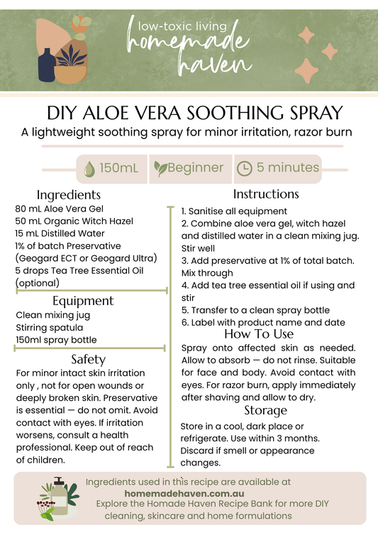 DIY Aloe Vera Soothing Spray Recipe Card